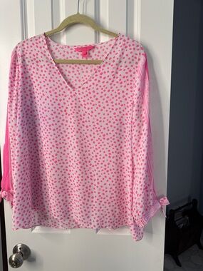 Lilly Pulitzer Pink Polka Dot V-Neck Blouse
